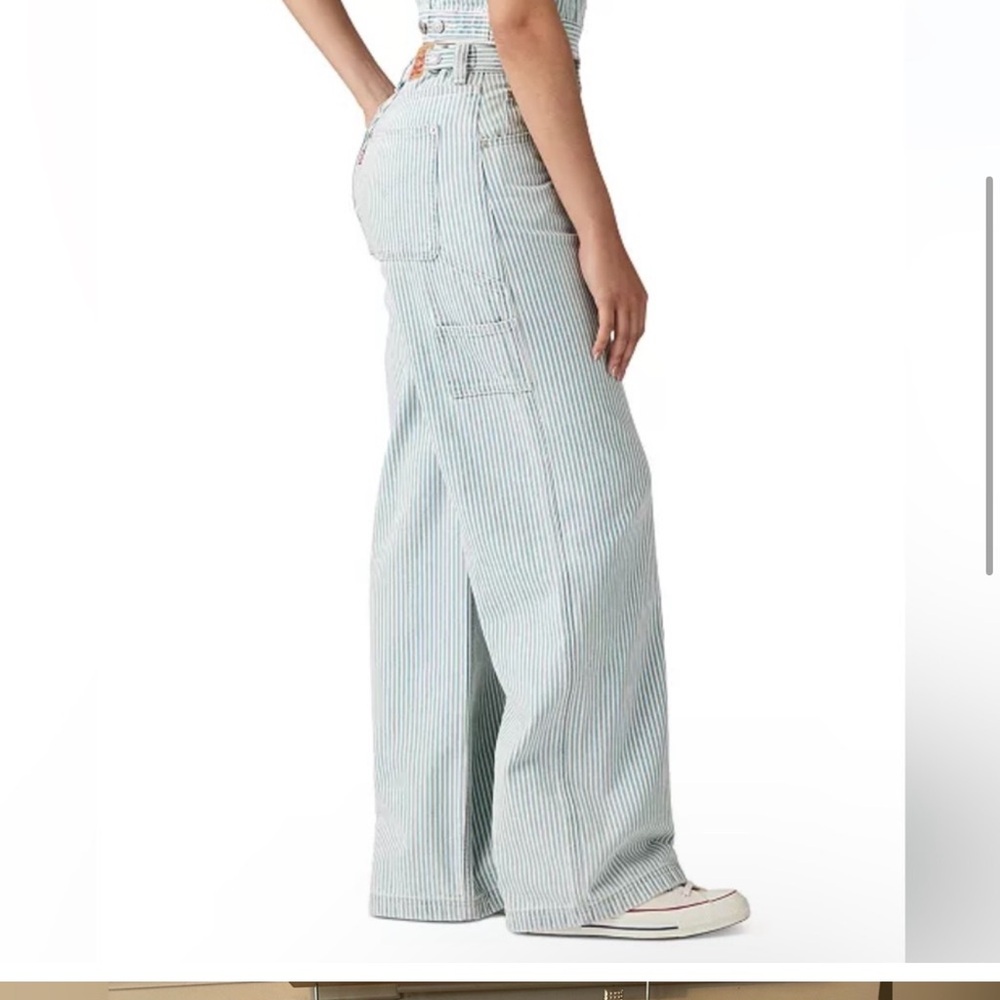 Levi's Blue and White Striped Wide Leg Jeans